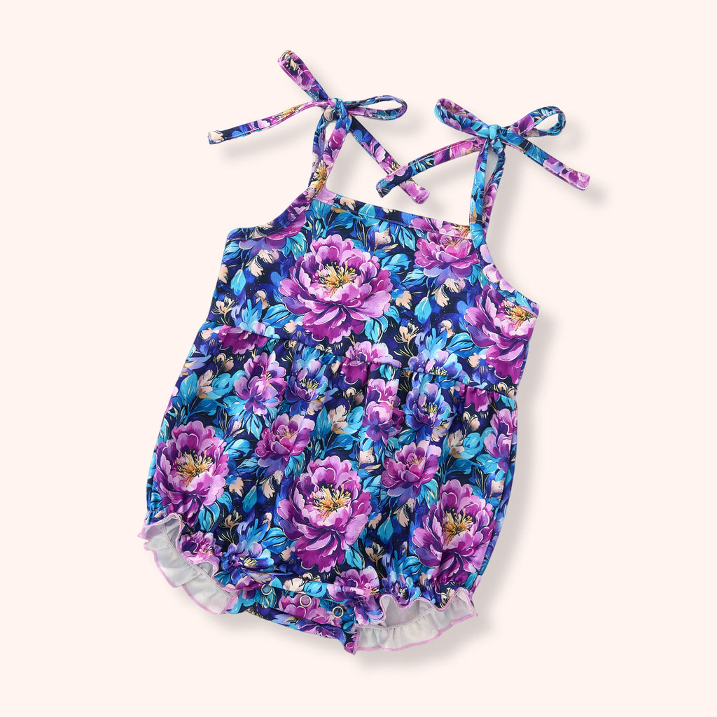 Electric Peonies - Romper flat lay